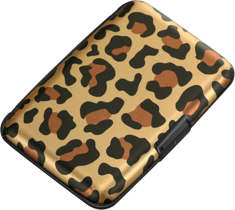 ELFISH Mini RFID Aluminum Wallet Credit Cards Holder Business Card Case Metal ID Case for Men Women（Leopard - Image 1